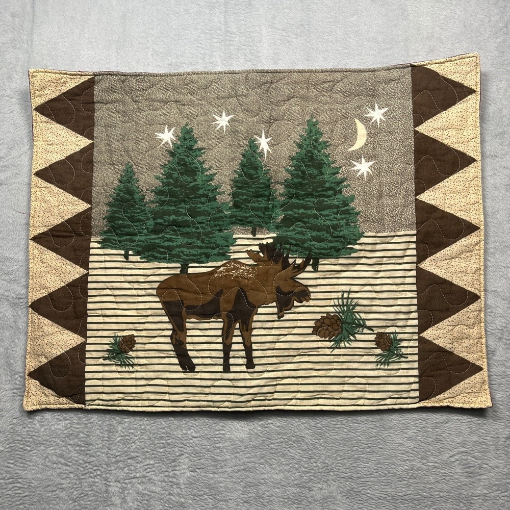 Greenland Home Fashions Quilted Pillow Sham Standard Brown Moose Lodge Rustic